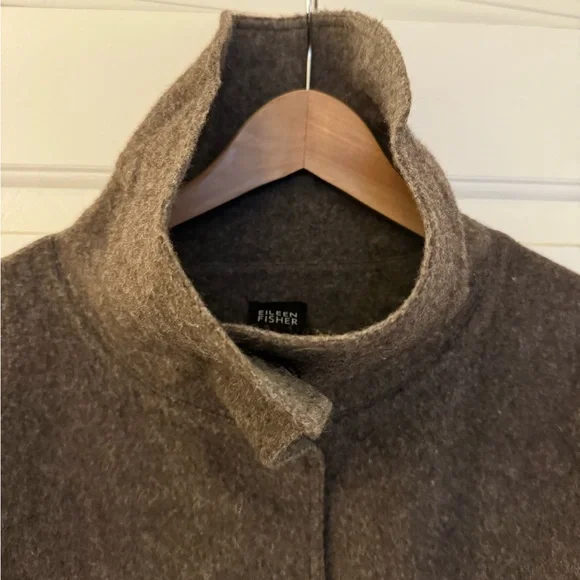 Eileen Fisher Small Alpaca / Wool Coat Jacket Brown Funnel Neck - Picture 8 of 12